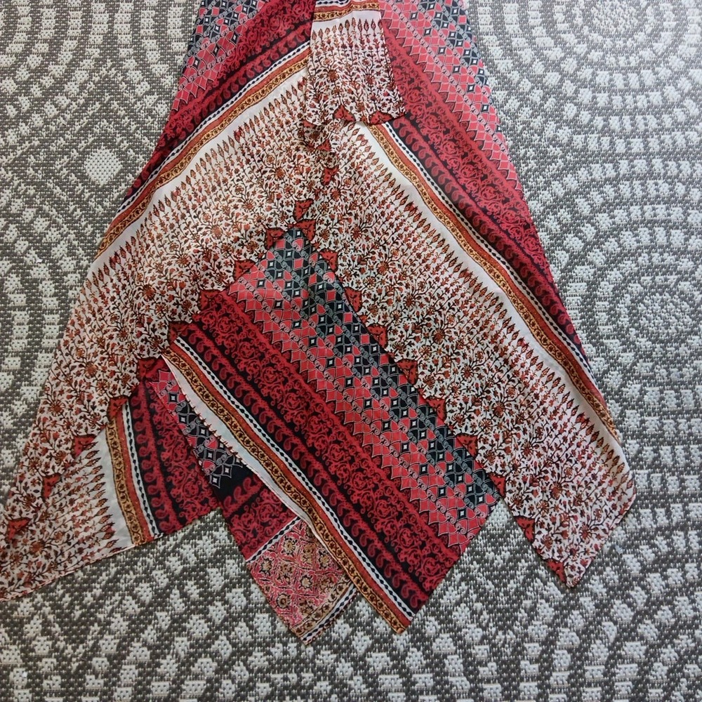 BCBG Maxi Dress Halter Women 6 Boho 100% Silk Red Handkerchief Hem Fairy Beachy - Picture 8 of 14